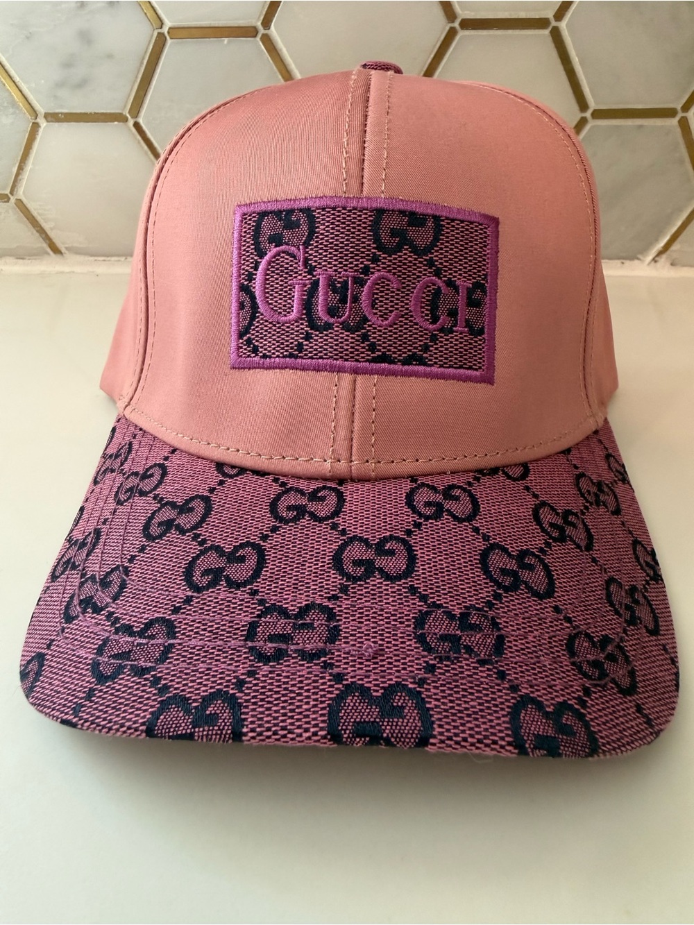 New Gucci Pink GG Logo Baseball Cap Adjustable